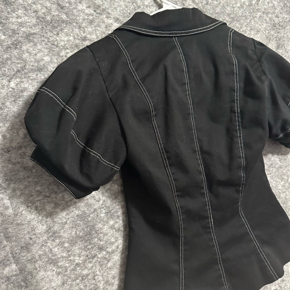 Betsey Johnson Jacket Top Peplum Black 2 Short Sleeves Buttons Retro Classic - Picture 8 of 12